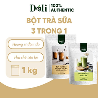 Combo 2 Túi Bột trà sữa vị matcha + truyền thống 3in1 Déli - 1kg pha chế trà sữa tiện lợi, nhanh chóng