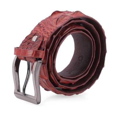 HP4845 - Dây nịt nam da cá sấu Huy Hoàng nguyên con 4P bát gài đầu kim màu nâu đỏ