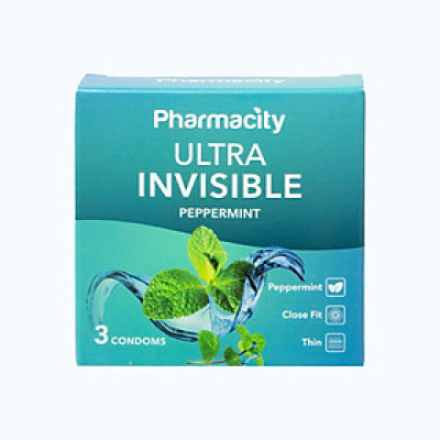 Pharmacity Bao cao su Ultra Invisible hương bạc hà siêu mỏng (3 cái/hộp)