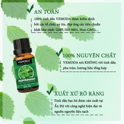 Tinh dầu Bạc hà cao cấp. Peppermint Essential Oil 30ML. Tinh dầu xông phòng giúp thư giãn, kháng khuẩn, giải cảm, xua đuổi côn trùng, chăm sóc răng miệng. Tinh dầu thơm phòng cao cấp Vemoda