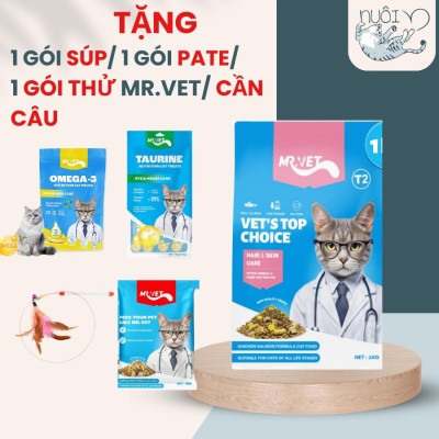 [Hoả tốc] Thức Ăn Cho Mèo MRVET T2 Mới, Gói 1KG Tăng Cường Omega 3, Mượt Lông, Giảm Rụng
