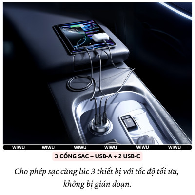Tẩu củ sạc nhanh 60W cho xe hơi ô tô 2 PD3.0 Type- C + USB-A QC3.0 hiệu WIWU Nano Pro cho iphone 17 16 15 14 13 12 iPad Vivo Oppo samsung cho Macbook - hàng nhập khẩu