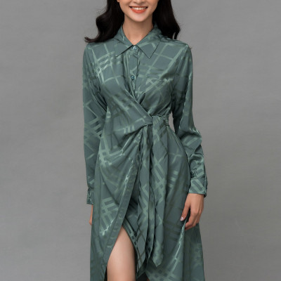 Đầm Công Sở Lụa Hàn, Đắp Chéo Thắt Dây Eo Maxivic, La Mộc - LM92105