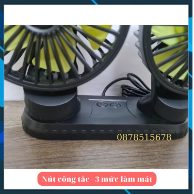 Quạt đôi mini công suất lớn dùng xe 12v, 24v xoay 360 tiện ích trên ô tô, xe hơi - hàng cao cấp