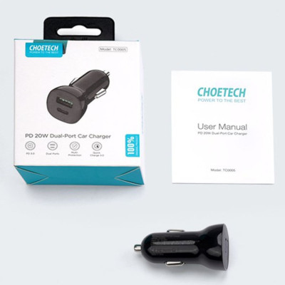 Tẩu sạc Choetech TC0005 nhanh trên ô tô 38W 2 cổng USB A+ Type C (Hàng chính hãng)