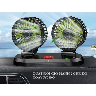 Quạt ô tô đơn và đôi xoay 360 gió mạnh kèm biển để số điện thoại dành cho xe hơi, quạt 5v/12v/24v