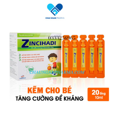Siro tăng cường sức đề kháng ZINCIHADI Hadiphar Hộp 20 gói