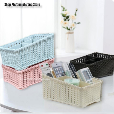 ( HÀNG CAO CẤP ) Khay đựng mỹ phẩm nhiều ngăn kiểu dáng mây đan HÀN QUỐC ( Tặng vỉ dán tường )