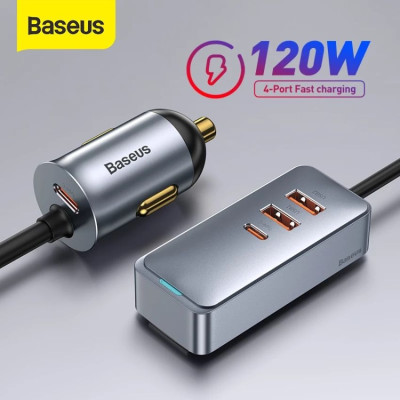 Tẩu sạc Baseus Share Together Extention Car Charger 120W nhanh mở rộng 4 Port- Hàng chính hãng