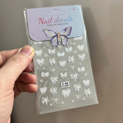 Sticker 5D Ren Nơ Đính Ngọc Hình Cánh Bướm CA6896 Nơ Ren Nổi Đính Đá Trắng Tinh Khôi