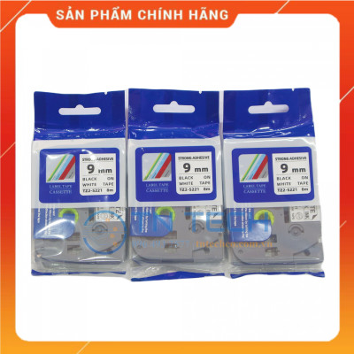 Nhãn In TZ2-S221 - Đen nền trắng 9mm x 8m - Dùng cho máy in BROTHER - AIMO - PUTY [Hàng nhập khẩu]