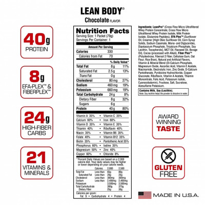 Labrada Lean Body - Gói thay thế bữa ăn tiện lợi, bổ sung Protein hoàn chỉnh, Multivitamin, chất béo cần thiết, chất xơ