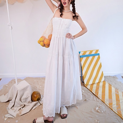 Đầm trắng cúp ngực dáng dài maxi sang trọng nữ tính thích hợp đi tiệc Daylily Miều Est.2013