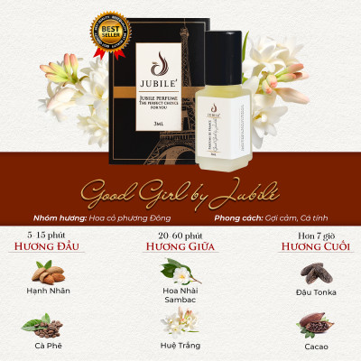 GOOD GIRL BY JUBILÉ - Tinh dầu nước hoa Pháp Nữ Minisize Dạng lăn 3ml Thơm Lâu, Sang Trọng, Quyến Rũ