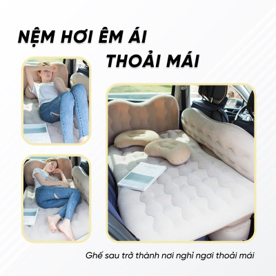 [XẢ KHO]Đệm hơi ô tô, nệm hơi xe ô tô cao cấp hàng dày loại 1, có thành chắn an toàn, tặng kèm bơm điện và bộ gối