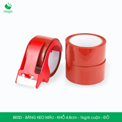 BK5D - 1 cuộn băng keo màu khổ 4.8cm loại 1kg/6 cuộn - Đỏ - Băng keo, băng dính đóng hàng