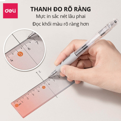 Thước Kẻ Màu Gradient Trong Suốt Deli 15cm Chất Liệu PS Bền Chống Trầy Xước Phù Hợp Với Học Sinh Dân Văn Phòng Học Tập