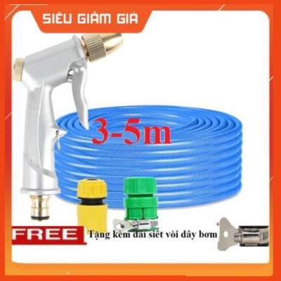 Bộ dây vòi xịt nước rửa xe, tưới cây . tăng áp 3 lần, loại 3m, 5m 206701 đầu đồng,cút,nối nhựa+ tặng đai