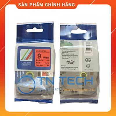Nhãn In Tz2-421 - Đen nền đỏ 9mm x 8m - Dùng cho máy in BROTHER - AIMO - PUTY [Hàng Nhập Khẩu]