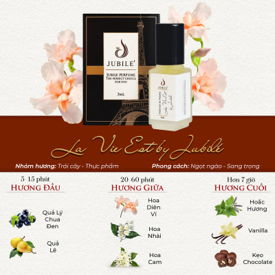 LA VIE EST BY JUBILÉ - Tinh dầu nước hoa Pháp Nữ Minisize Dạng lăn 3ml Thơm Lâu, Sang Trọng, Quyến Rũ