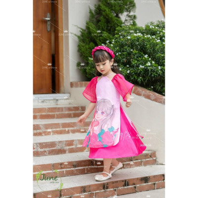 Áo dài tết cho bé gái mẫu Gấu dâu Lotso từ 12-40kg hàng thiết kế cao cấp