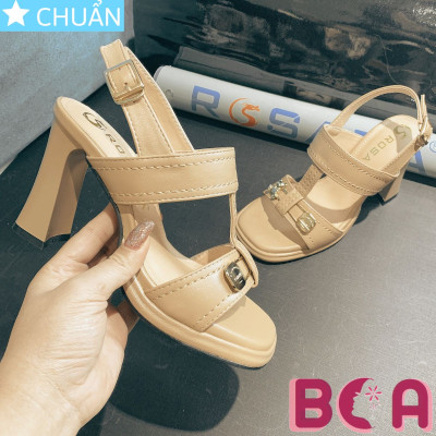 Giày cao gót hở mũi nữ 8p Ro656 ROSATA tại BCASHOP quai ngang tôn dáng chân, cách điệu thêm khóa gấu cực dễ thương