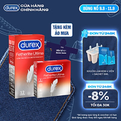 Bộ bao cao su Durex Fetherlite Ultima siêu mỏng, size 52 mm, 1 hộp 12 bao và 1 hộp 3 bao