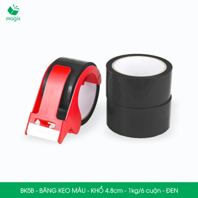 BK5B - 1 cuộn băng keo màu khổ 4.8cm loại 1kg/6 cuộn - Đen - Băng keo, băng dính đóng hàng