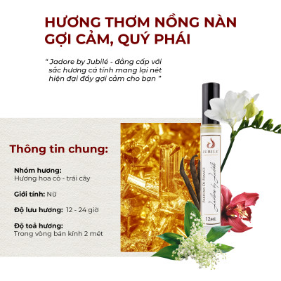 Jadore by Jubilé - Tinh dầu nước hoa Pháp Nữ Dạng lăn 12ml Thơm Lâu, Sang Trọng, Quyến Rũ