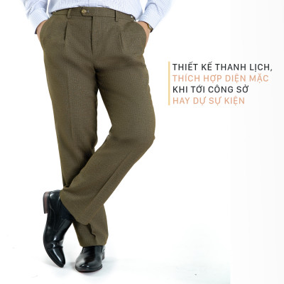 Quần Âu Nam Công Sở Thương Hiệu Anton Cao Cấp Xếp ly, Chỉnh Cạp Màu Nâu- QA102