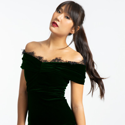  Áo Kiểu Nữ Cao Cấp Áo Trễ Vai Nhung Thời trang thiết kế Hity TOP115 (Xanh Hunter)