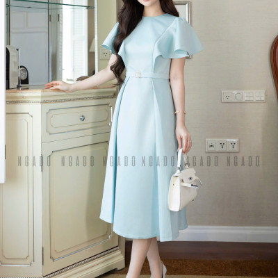 Đầm xanh mint cổ tròn NGADO , đầm dài , đầm dự tiệc , công sở