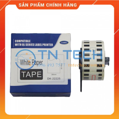 Giấy in Decal Brother DK-22225 - 38mm x 30.48m - Chữ đen nền trắng - Dùng cho máy in BROTHER - QL [Hàng nhập khẩu]