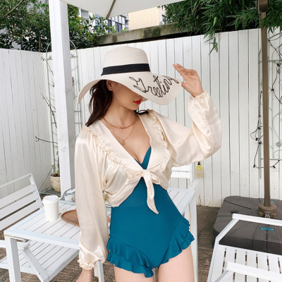 Bộ đồ bơi bikini nữ 1 mảnh giấu bụng tôn dáng đi tắm biển kèm áo ren trắng khoác ngoài chống nắng - B. 04