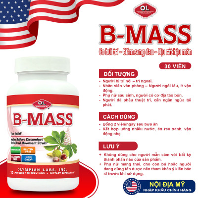 B-Mass Olympian Labs Mỹ hộp 30 viên hỗ trợ co búi trĩ lưu thông máu không táo bón ngừa tái phát