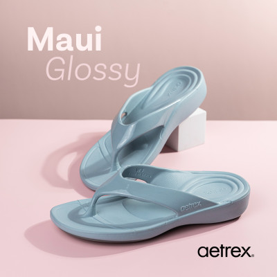 Dép xỏ ngón sức khỏe nữ Aetrex Maui Blue - dép kẹp đệm vòm chống đau chân, không thấm nước