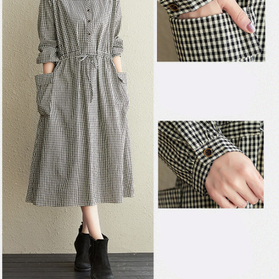 Váy sơ mi dáng dài thắt eo – Đầm nữ form suông vintage kẻ caro phong cách công sở Haint Boutique Da187