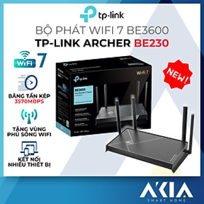 Bộ phát Wifi 7 TP-Link Archer BE230 - Chuẩn BE3600, Băng tần kép tốc độ 3570Mbps, 4 cổng LAN Gigabit - HÀNG CHÍNH HÃNG