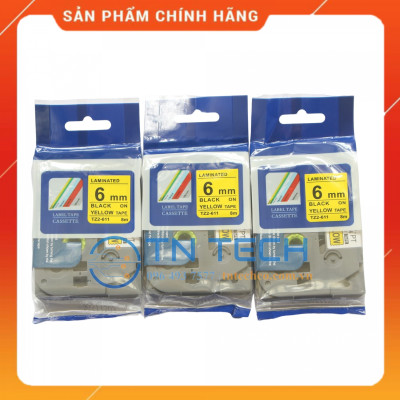 Nhãn In Tz2-611 - Đen nền vàng 6mm x 8m - Dùng cho máy in BROTHER - AIMO - PUTY [Hàng Nhập Khẩu]