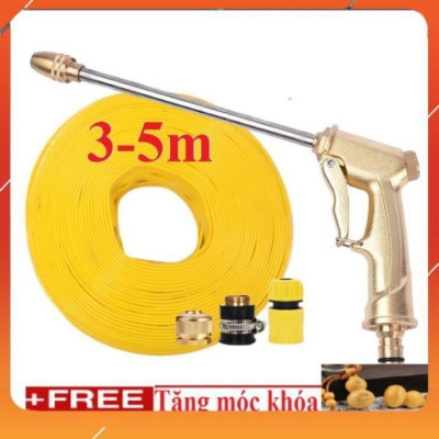 Bộ dây vòi xịt nước rửa xe, tưới cây , tăng áp 3 lần, loại 3m, 5m 206701-3Dđầu đồng,cút,nối đồng+  móc khoá