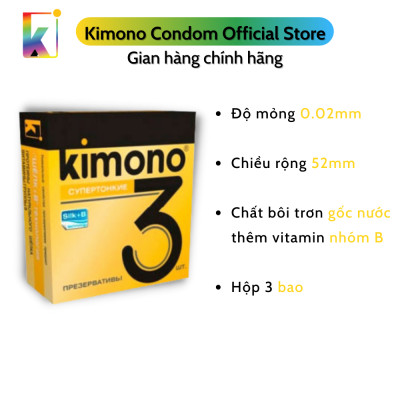 Combo 3 hộp Bao cao su Kimono Gold Siêu mỏng 0.02mm - Bôi trơn gốc nước -  Loại 3 bao/hộp