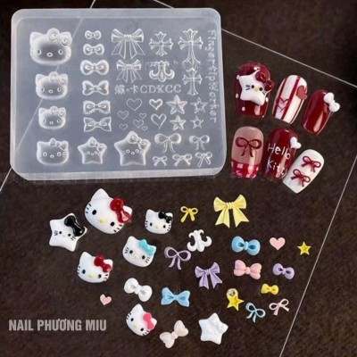 Khuôn in 3D Tạo Hình Mèo Cute Nơ Tim Ngôi Sao Làm Nail Xinh Xắn, Khuân Vuông Silicon Trong Suốt Nhiều Mẫu Hoạt Hình Dễ Thương Không Mùi