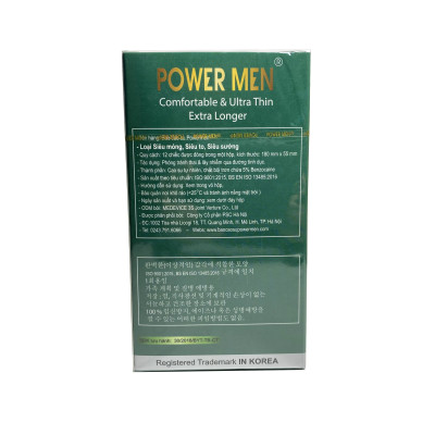 Bao Cao Su Size To 55mm Mỏng Kéo Dài Thời Gian Power Men Comfortable Ultra Thin Extra Longer (Hộp 12c) - Hàng Chính Hãng 100% - Che Tên Sản Phẩm 