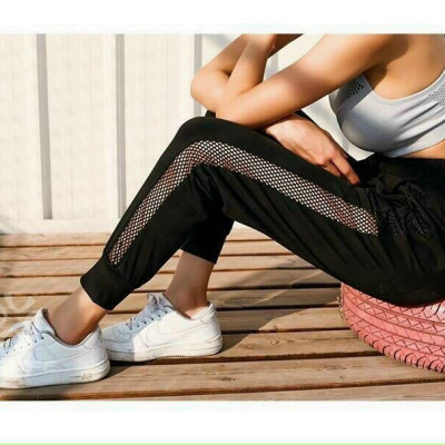 Quần Jogger Thể Thao Nữ Phối Lưới Có Dây Rút Và Bo Gấu - Thun 4 Chiều Không Xù Lông
