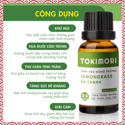 Combo 3 Chai (10ml) Tinh Dầu Sả Chanh - Cam Ngọt - Bạc Hà TOKI MORI Xuất Khẩu Nhật Bản 100% Thiên Nhiên, An Toàn Cho Trẻ, Xông Phòng, Khử Mùi, Kháng Khuẩn, Đuổi Muỗi, Giải Cảm