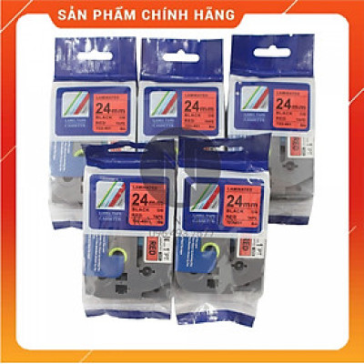 [Combo 5 hộp] Nhãn In đa lớp Tz2-451 - Đen nền đỏ 24mm x 8m - Hàng nhập khẩu
