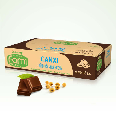 Thùng sữa đậu nành Vinasoy Fami Canxi Vị sô cô la hộp (200ml x 36 hộp)