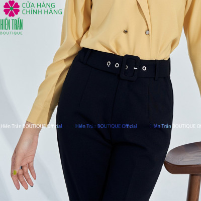 Quần baggy nữ Hiền Trần BOUTIQUE lưng cạp cao đai rời đồ công sở đi học form đẹp màu đen be