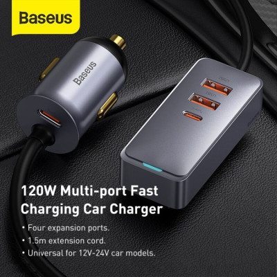 Tẩu sạc Baseus Share Together Extention Car Charger 120W nhanh mở rộng 4 Port- Hàng chính hãng