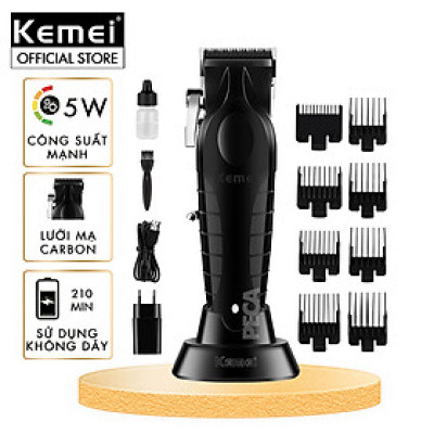 Tông đơ cắt tóc chuyên nghiệp Kemei KM-2296 lưỡi cắt mạ carbon công suất mạnh mẽ 5W pin khỏe lithium - Chính hãng